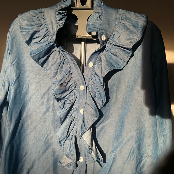 Blue Ruffled Women's Top - Picture 3 of 4